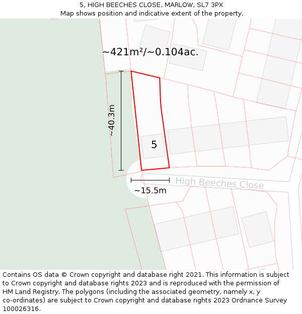 5, HIGH BEECHES CLOSE, MARLOW, SL7 3PX: Plot and title map