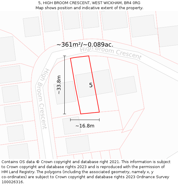 5, HIGH BROOM CRESCENT, WEST WICKHAM, BR4 0RG: Plot and title map