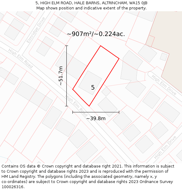 5, HIGH ELM ROAD, HALE BARNS, ALTRINCHAM, WA15 0JB: Plot and title map