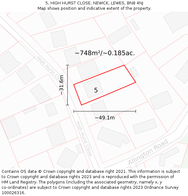 5, HIGH HURST CLOSE, NEWICK, LEWES, BN8 4NJ: Plot and title map