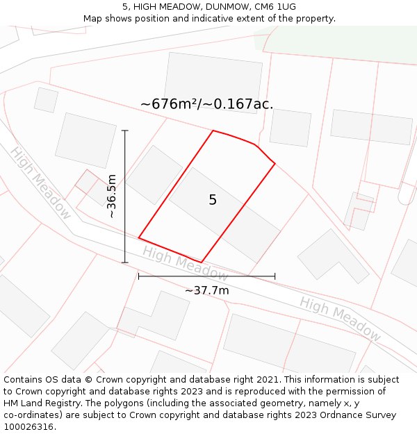 5, HIGH MEADOW, DUNMOW, CM6 1UG: Plot and title map
