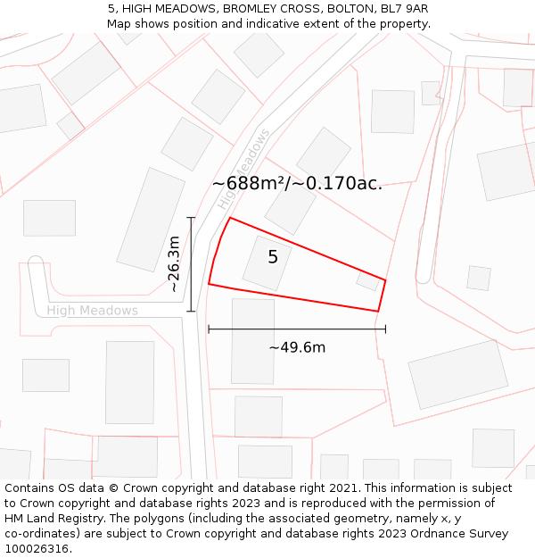 5, HIGH MEADOWS, BROMLEY CROSS, BOLTON, BL7 9AR: Plot and title map