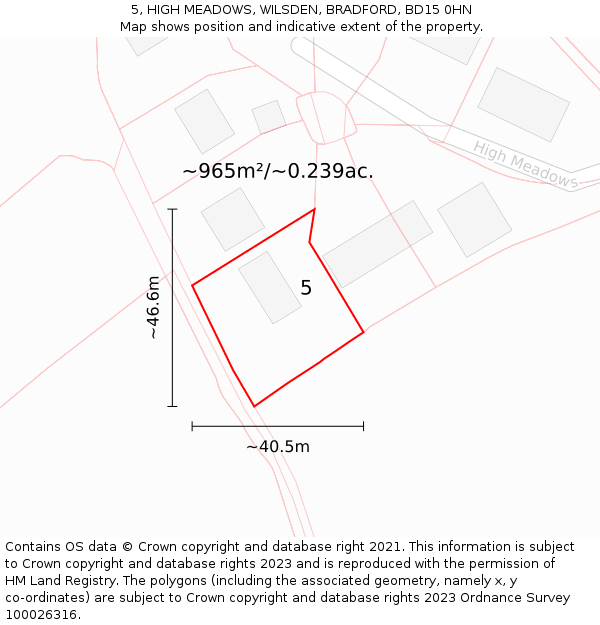 5, HIGH MEADOWS, WILSDEN, BRADFORD, BD15 0HN: Plot and title map