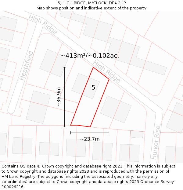 5, HIGH RIDGE, MATLOCK, DE4 3HP: Plot and title map