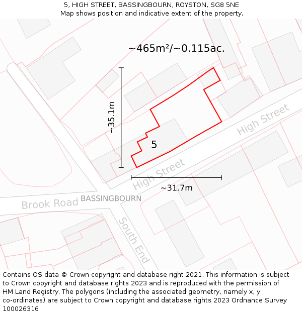 5, HIGH STREET, BASSINGBOURN, ROYSTON, SG8 5NE: Plot and title map