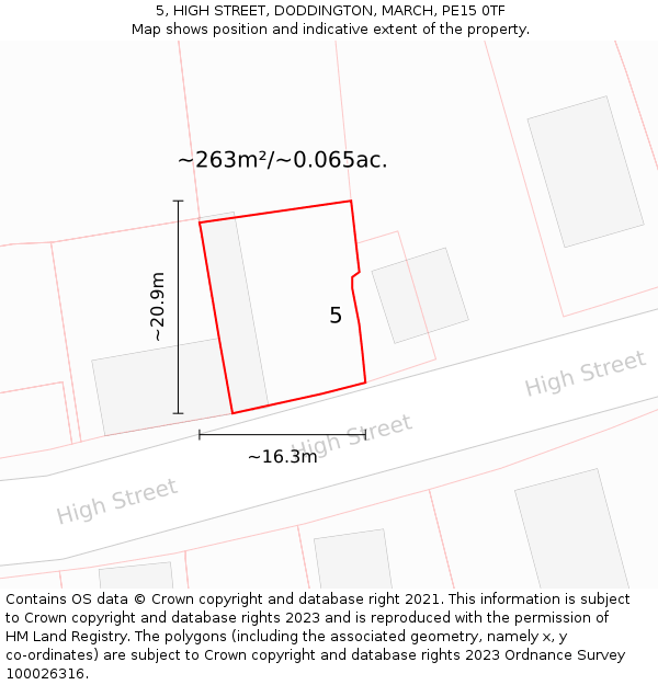 5, HIGH STREET, DODDINGTON, MARCH, PE15 0TF: Plot and title map