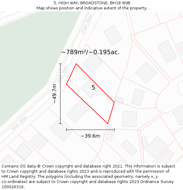 5, HIGH WAY, BROADSTONE, BH18 9NB: Plot and title map