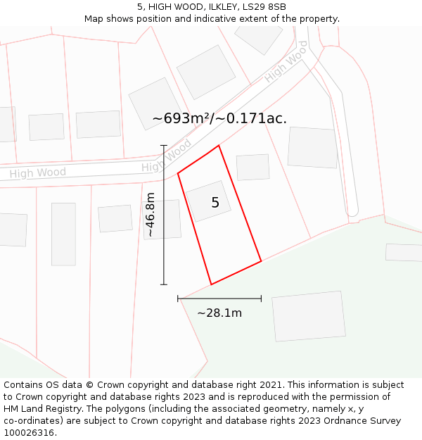 5, HIGH WOOD, ILKLEY, LS29 8SB: Plot and title map