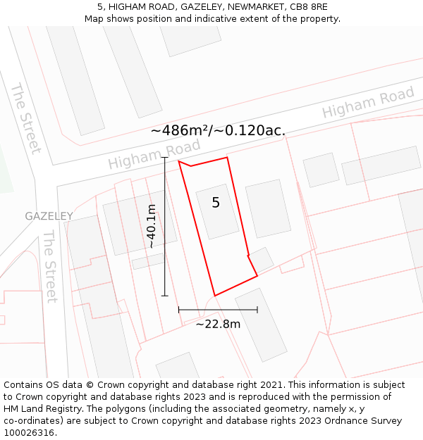 5, HIGHAM ROAD, GAZELEY, NEWMARKET, CB8 8RE: Plot and title map