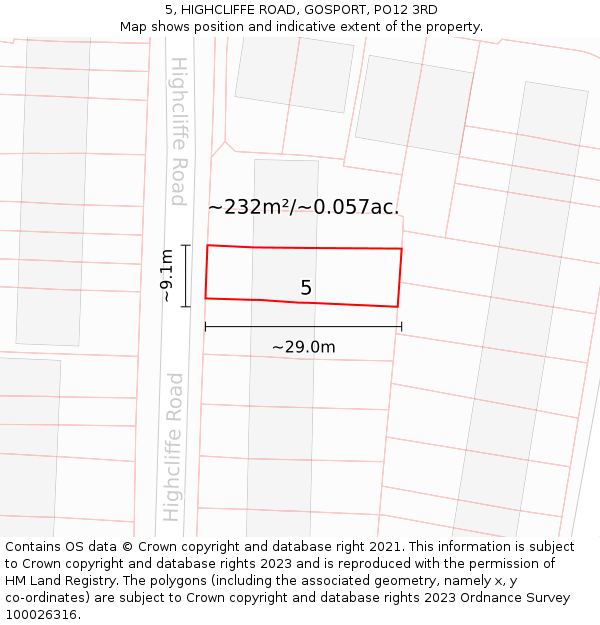5, HIGHCLIFFE ROAD, GOSPORT, PO12 3RD: Plot and title map