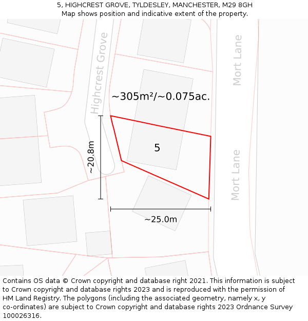 5, HIGHCREST GROVE, TYLDESLEY, MANCHESTER, M29 8GH: Plot and title map