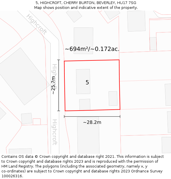 5, HIGHCROFT, CHERRY BURTON, BEVERLEY, HU17 7SG: Plot and title map