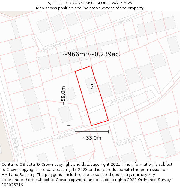 5, HIGHER DOWNS, KNUTSFORD, WA16 8AW: Plot and title map