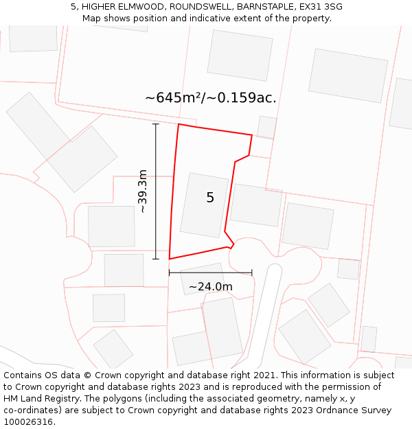5, HIGHER ELMWOOD, ROUNDSWELL, BARNSTAPLE, EX31 3SG: Plot and title map