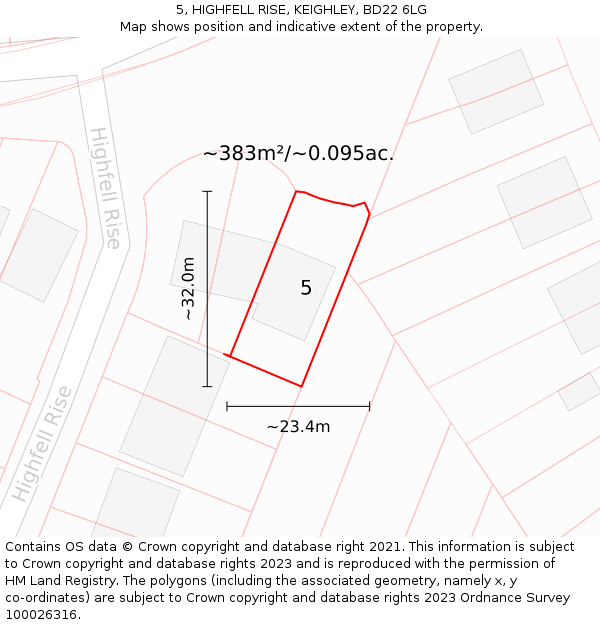 5, HIGHFELL RISE, KEIGHLEY, BD22 6LG: Plot and title map