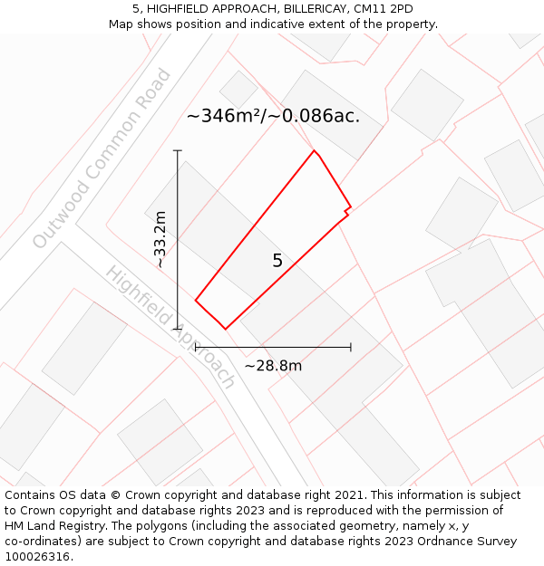5, HIGHFIELD APPROACH, BILLERICAY, CM11 2PD: Plot and title map