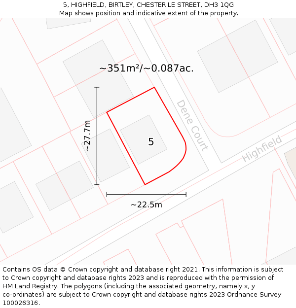 5, HIGHFIELD, BIRTLEY, CHESTER LE STREET, DH3 1QG: Plot and title map