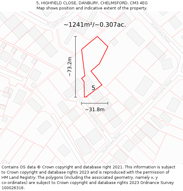 5, HIGHFIELD CLOSE, DANBURY, CHELMSFORD, CM3 4EG: Plot and title map