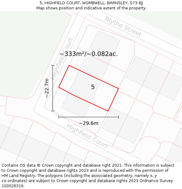 5, HIGHFIELD COURT, WOMBWELL, BARNSLEY, S73 8JJ: Plot and title map