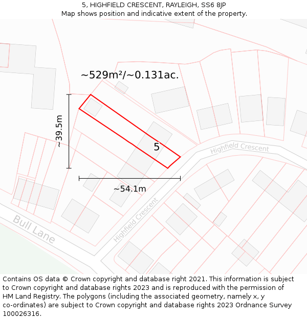5, HIGHFIELD CRESCENT, RAYLEIGH, SS6 8JP: Plot and title map