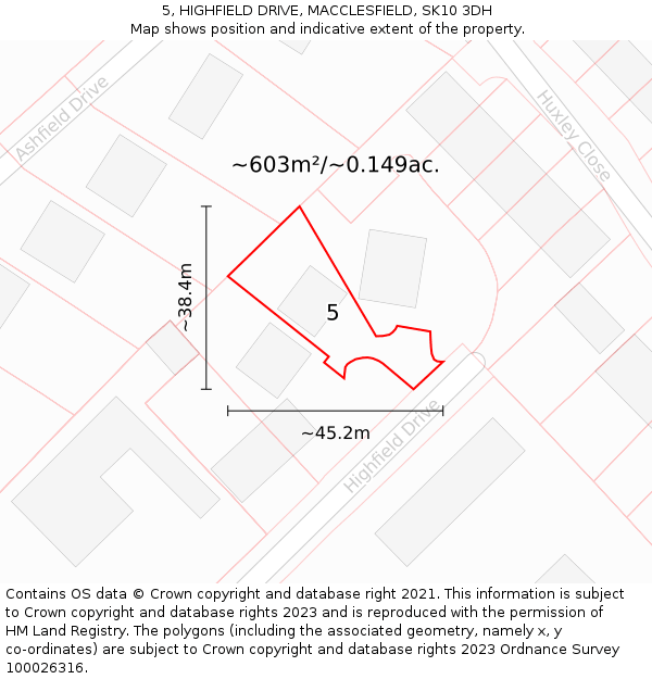 5, HIGHFIELD DRIVE, MACCLESFIELD, SK10 3DH: Plot and title map