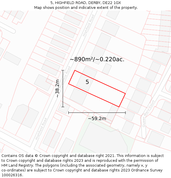 5, HIGHFIELD ROAD, DERBY, DE22 1GX: Plot and title map