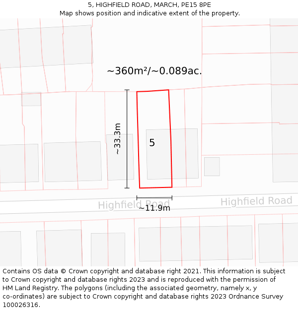 5, HIGHFIELD ROAD, MARCH, PE15 8PE: Plot and title map