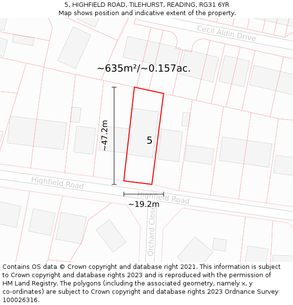 5, HIGHFIELD ROAD, TILEHURST, READING, RG31 6YR: Plot and title map