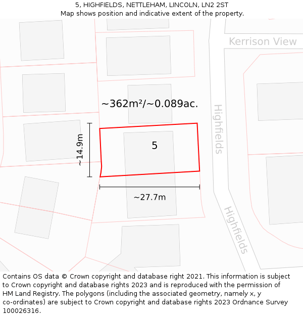5, HIGHFIELDS, NETTLEHAM, LINCOLN, LN2 2ST: Plot and title map