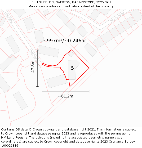 5, HIGHFIELDS, OVERTON, BASINGSTOKE, RG25 3PH: Plot and title map