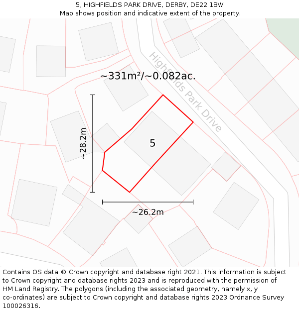 5, HIGHFIELDS PARK DRIVE, DERBY, DE22 1BW: Plot and title map