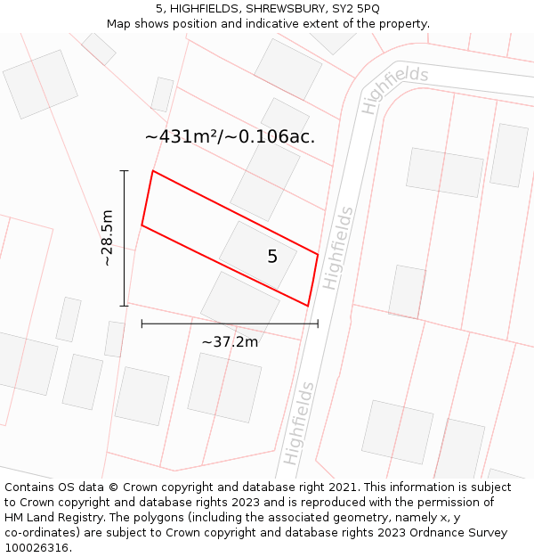 5, HIGHFIELDS, SHREWSBURY, SY2 5PQ: Plot and title map