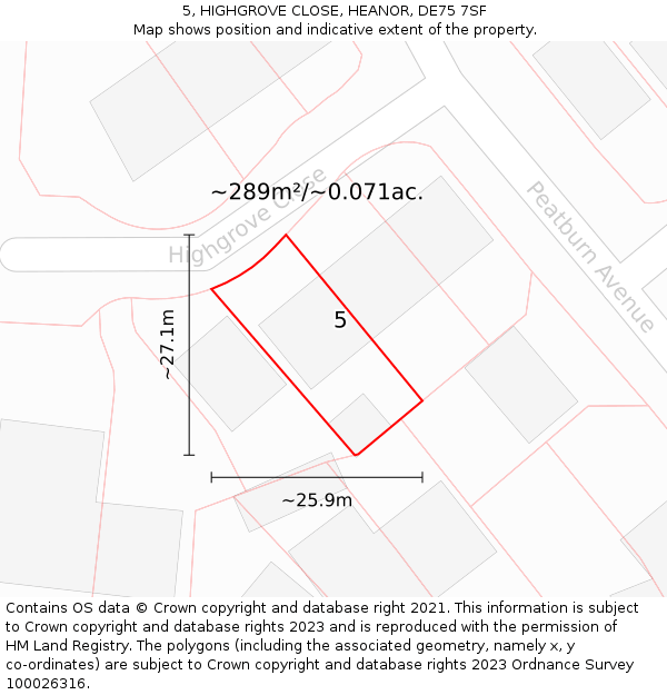 5, HIGHGROVE CLOSE, HEANOR, DE75 7SF: Plot and title map