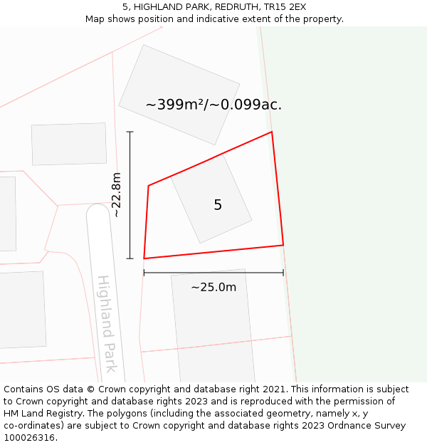 5, HIGHLAND PARK, REDRUTH, TR15 2EX: Plot and title map