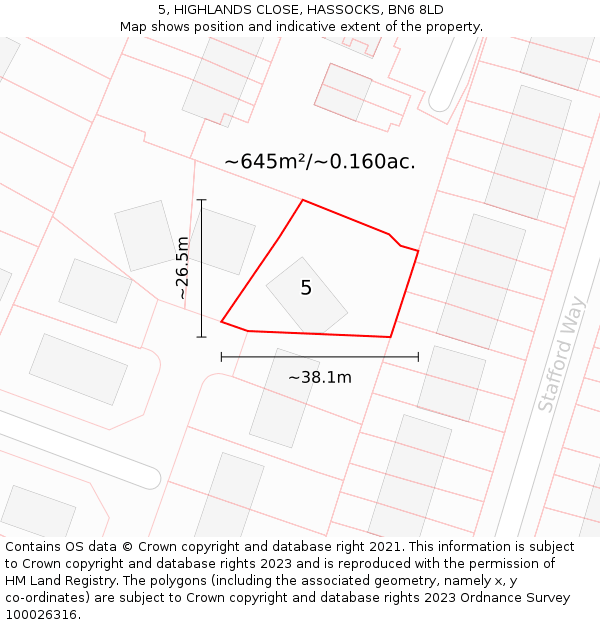 5, HIGHLANDS CLOSE, HASSOCKS, BN6 8LD: Plot and title map