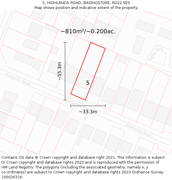 5, HIGHLANDS ROAD, BASINGSTOKE, RG22 5ES: Plot and title map