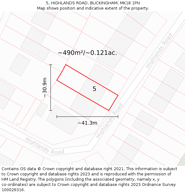 5, HIGHLANDS ROAD, BUCKINGHAM, MK18 1PN: Plot and title map