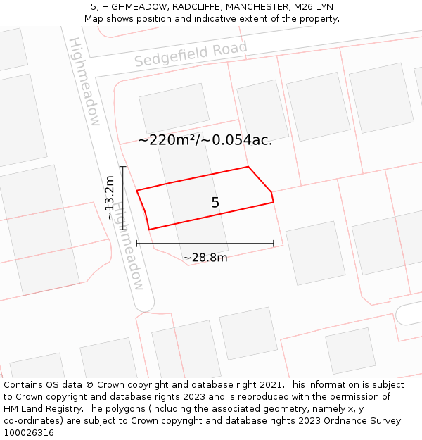 5, HIGHMEADOW, RADCLIFFE, MANCHESTER, M26 1YN: Plot and title map