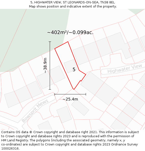5, HIGHWATER VIEW, ST LEONARDS-ON-SEA, TN38 8EL: Plot and title map