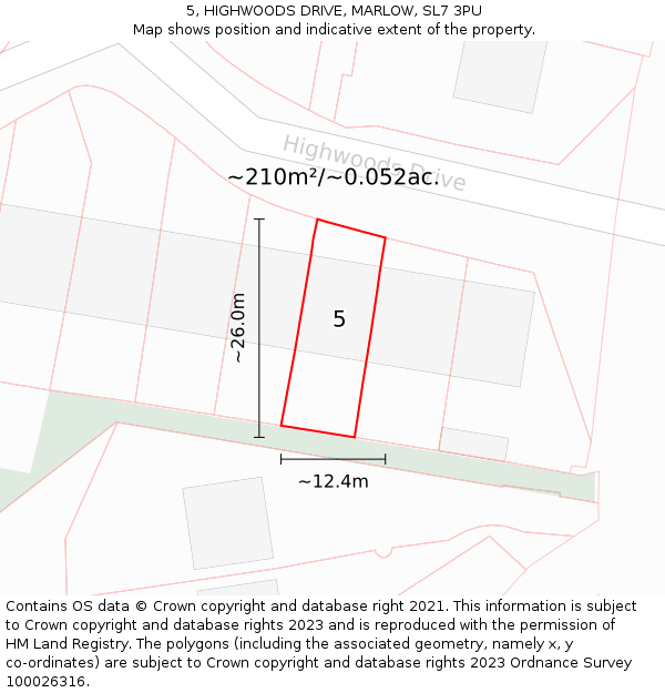 5, HIGHWOODS DRIVE, MARLOW, SL7 3PU: Plot and title map