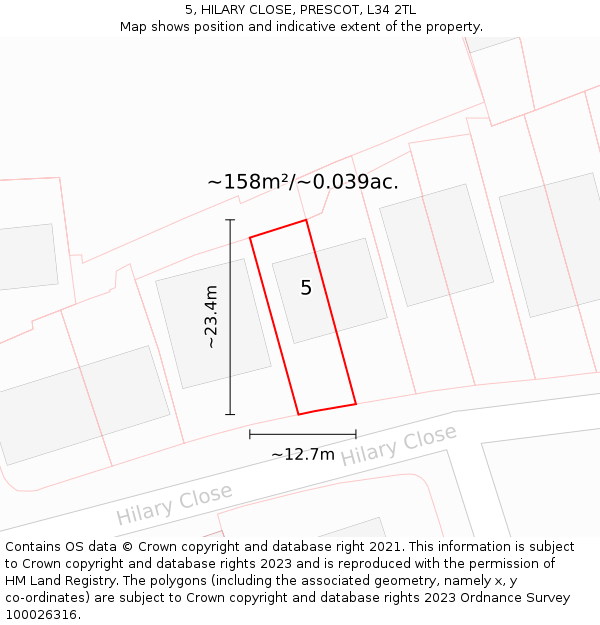 5, HILARY CLOSE, PRESCOT, L34 2TL: Plot and title map
