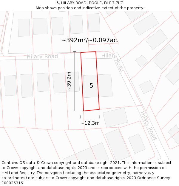 5, HILARY ROAD, POOLE, BH17 7LZ: Plot and title map