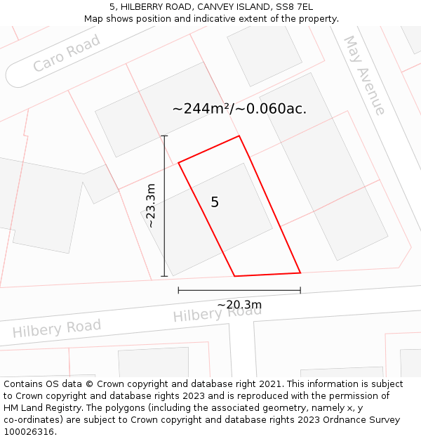 5, HILBERRY ROAD, CANVEY ISLAND, SS8 7EL: Plot and title map