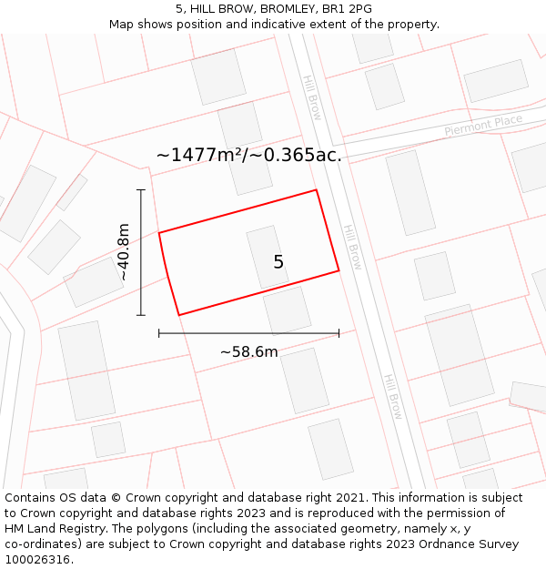 5, HILL BROW, BROMLEY, BR1 2PG: Plot and title map
