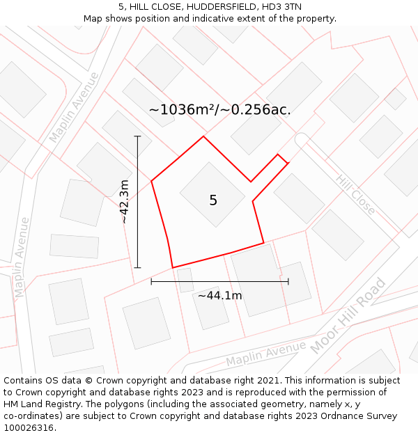 5, HILL CLOSE, HUDDERSFIELD, HD3 3TN: Plot and title map