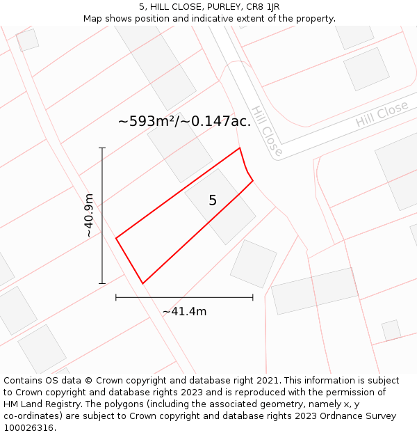 5, HILL CLOSE, PURLEY, CR8 1JR: Plot and title map