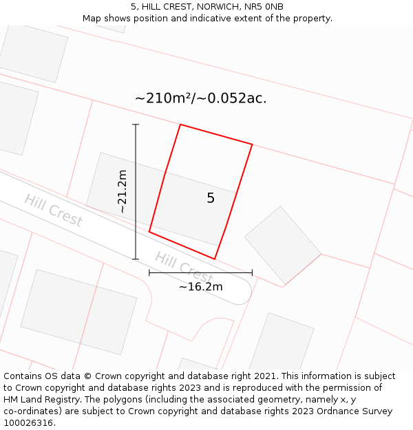 5, HILL CREST, NORWICH, NR5 0NB: Plot and title map