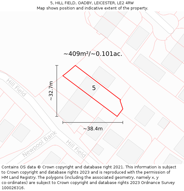 5, HILL FIELD, OADBY, LEICESTER, LE2 4RW: Plot and title map