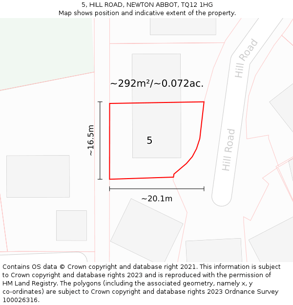 5, HILL ROAD, NEWTON ABBOT, TQ12 1HG: Plot and title map