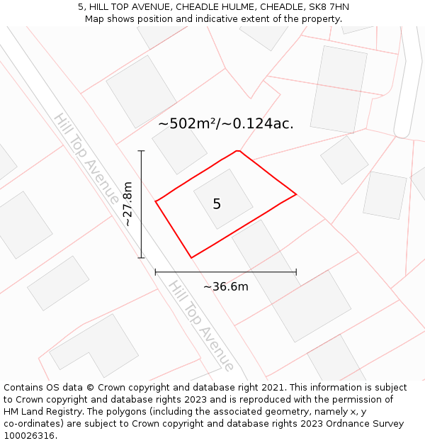 5, HILL TOP AVENUE, CHEADLE HULME, CHEADLE, SK8 7HN: Plot and title map